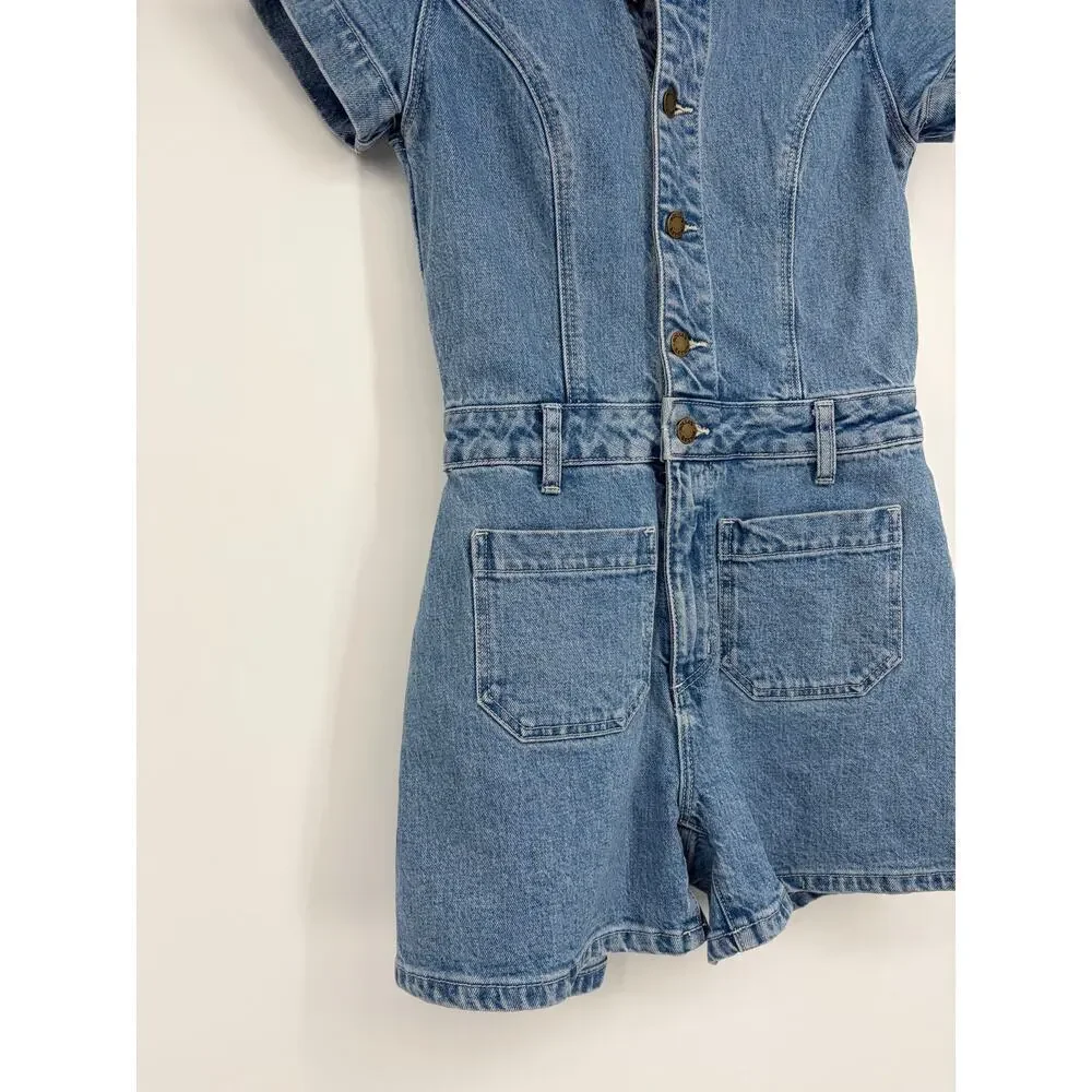 Rolla's Sailor Denim Romper in Lily Blue